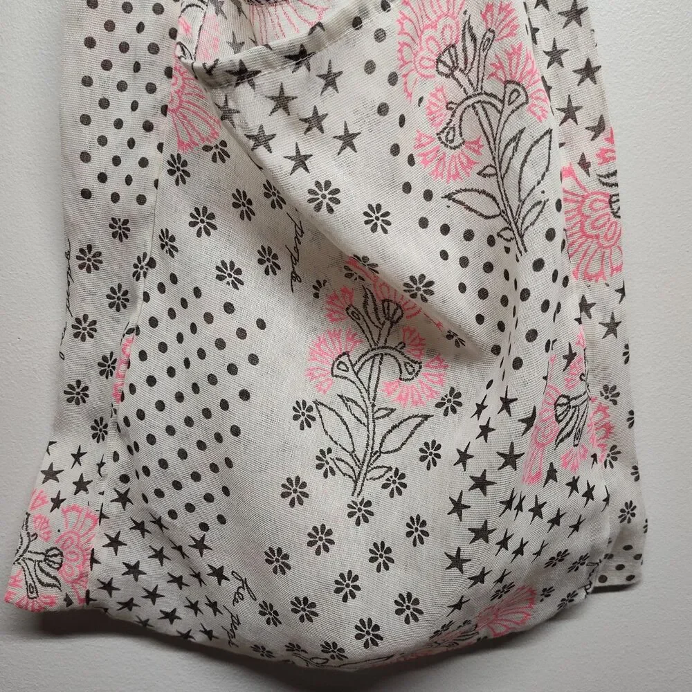 Free People Reusable Bag Cream Floral Logo Sheer Lightweight Boho Sustainable